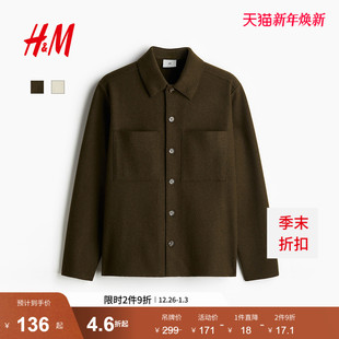 衬衫 HM男装 外套式 羊毛混纺长袖 cleanfit翻领夹克1240965 夹克冬季