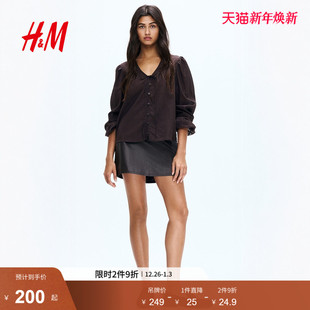 系带上衣1315667 女装 HM2025冬季 新款
