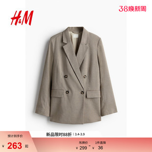 HM女装西装春季通勤简约质感双排扣休闲时尚西装1232584