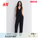 休闲梭织V领西装 HM女装 柔软简约时尚 马夹2025秋季 马甲1261595 新款