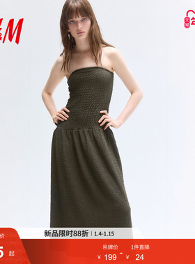 HM冬季女装时尚休闲褶裥绑带抹胸连衣裙1290596
