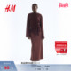 长袖 HM女装 T恤冬季 内搭系带设计礼服红色上衣1310088