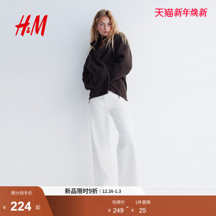 气质拉链式 新款 泰迪熊酒红色卫衣1301035 短外套2025冬季 HM女装