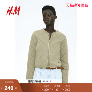 休闲长袖 HM女装 时尚 新款 棉质绗缝拉链夹克1264166 短外套2025秋季