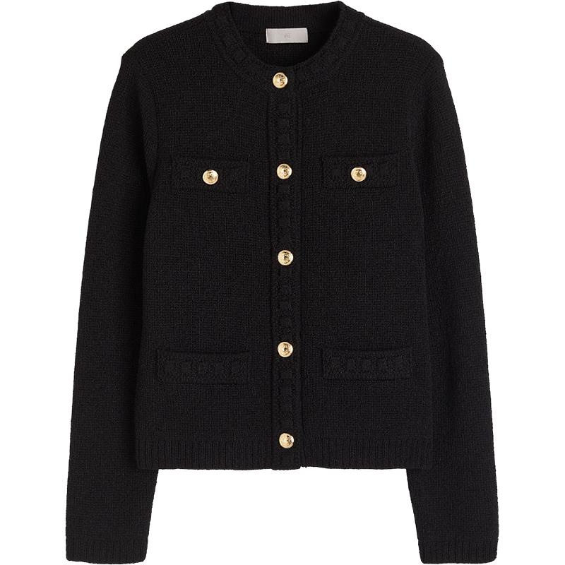 HM女装毛针织衫廓形小香风针织开衫外套慵空调衫打底衫1194323