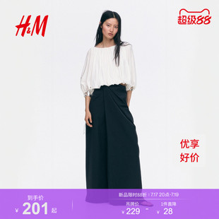 HM女装衬衫2026夏季新款流光缎面衬衫大廓形系带上衣1342391