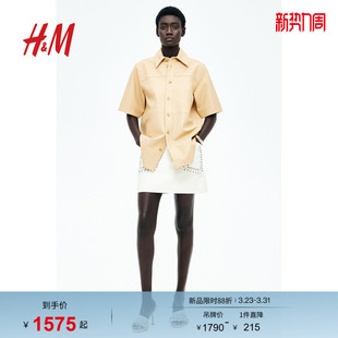 皮衣春季 S女装 新款 柔软简约宽松皮革短袖 1282647 衬衫