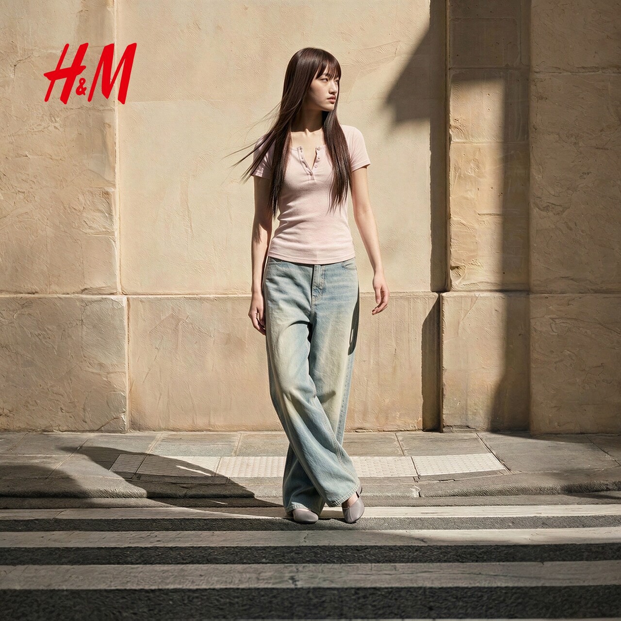 HM女装T恤2026年夏季新款户外出游短袖圆领罗纹亨利领短袖1000097图片