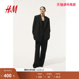 休闲格纹亚麻混纺休闲西装 HM2025年冬季 时尚 女装 1272051 新款