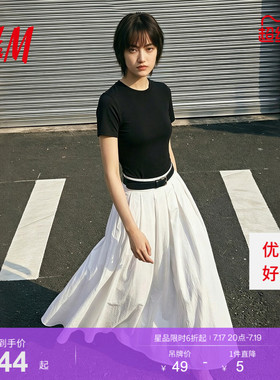 HM女装T恤2026夏季新款修身正肩圆领短袖美式户外出游T恤1000129