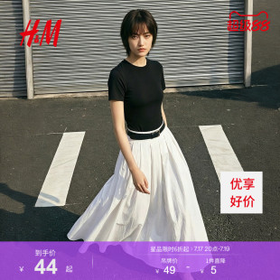 HM女装T恤2026夏季新款修身正肩圆领短袖美式户外出游T恤1000129