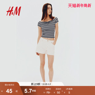 时尚 女装 休闲一字领罗纹上衣1278148 新款 HM2025年冬季