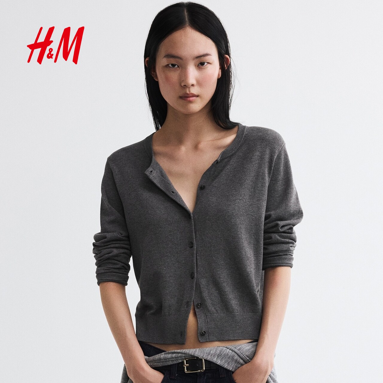HM女装毛针织衫2026秋季新款时尚气质通勤细密针织开衫0579541图片