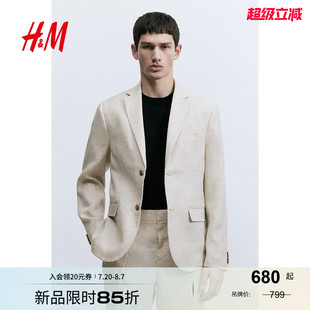 休閑休閑修身 上衣1258906 男裝 HM2025年秋季 時尚 亞麻西裝 新款 版