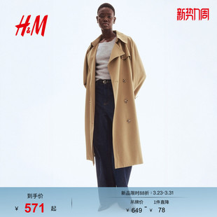 翻折领双排扣时尚 插肩袖 风衣1282706 风衣冬季 HM女装