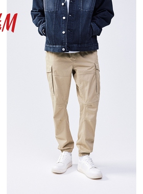 HM男装休闲裤冬季松紧腰斜侧袋工装裤束脚长裤1002227