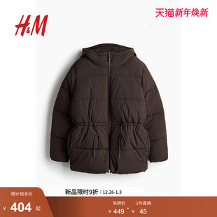HM女装 保暖腰部抽绳棉外套1228976 棉服暖乎乎冬日ootd面包服时尚