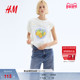 HM女装 棉质上衣1274174 时尚 T恤春季 水果印花宽松圆领短袖