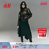 HM女装 潮流气质翻领涂层机车夹克1311898 美式 皮衣2025冬季 新款