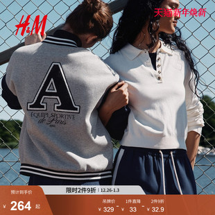 复古印花美式 新款 棒球服外套1276934 学院风外套2025年冬季 HM女装