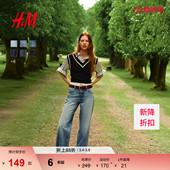 直筒复古牛仔裤 春季 直筒波嬉风水洗慵懒高腰0871889 牛仔裤 HM女装