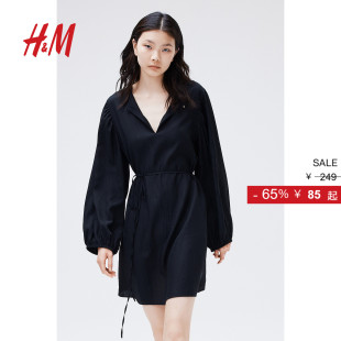 休闲舒适圆领腰部系带连衣裙1225725 时尚 HM女装 裙子秋季