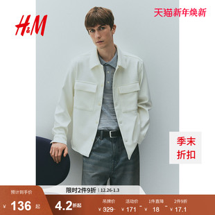 翻折领法式 底特律工装 长袖 通勤衬衫 外套1259798 HM男装 式 夹克冬季