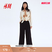 亚麻混纺通勤职业宽松阔腿长裤 HM女装 春季 裤 1283390 西装