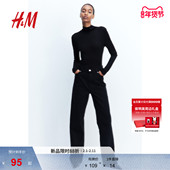 直筒打底衫 HM女装 上衣内搭1097564 款 罗纹修身 T恤冬季 圆高领长袖