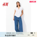 休闲衬衫 新款 宽松短袖 立领上衣1260350 中式 衬衫 HM女装 2025秋季