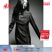 HM女装 闪光短裙1210235 休闲带垫肩长袖 连衣裙春季 时尚