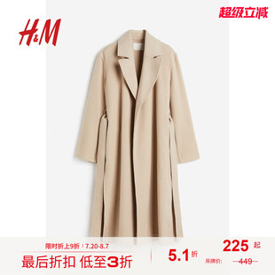 HM女裝 氣質(zhì)腰部系帶大衣1170372 冬舒適時尚 毛呢外套秋季