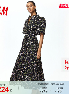 HM女装连衣裙2026夏季新款碎花法式千金穿搭长款连身裙1275645