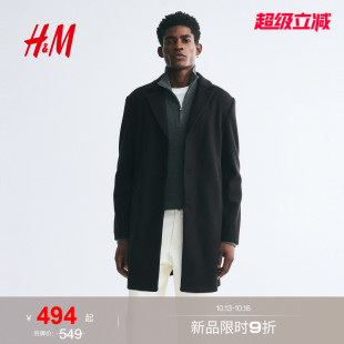 HM男装毛呢大衣2026秋季新款通勤单排扣平驳领西装款大衣1344383