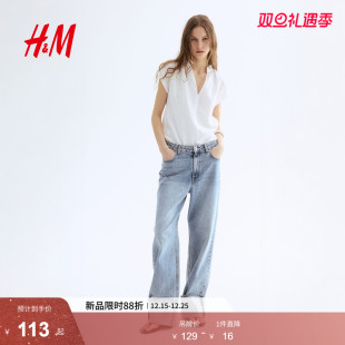 V领通勤宽松短袖 HM女装 新款 2025冬季 棉细布衬衣上衣1260352 衬衫