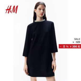 时尚 女装 休闲休闲立领钉珠领连衣裙1265342 新款 HM2025年夏季