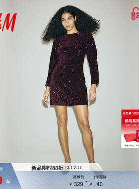 HM女装连衣裙春季晚宴亮片优雅迷你party小礼服1304853
