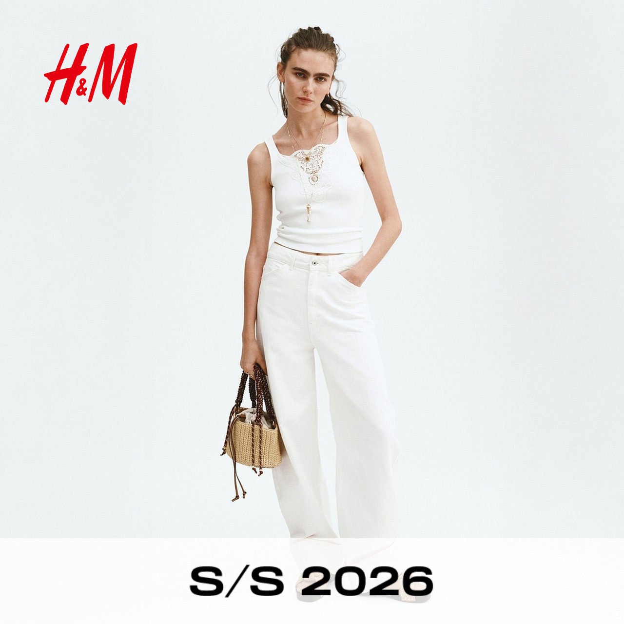 HM女装背心吊带2026夏季新款时尚气质通勤蕾丝装饰上衣1336