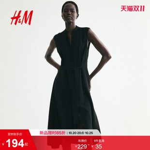 HM2026夏季新款女装腰部系带衬衫式连衣裙1344035