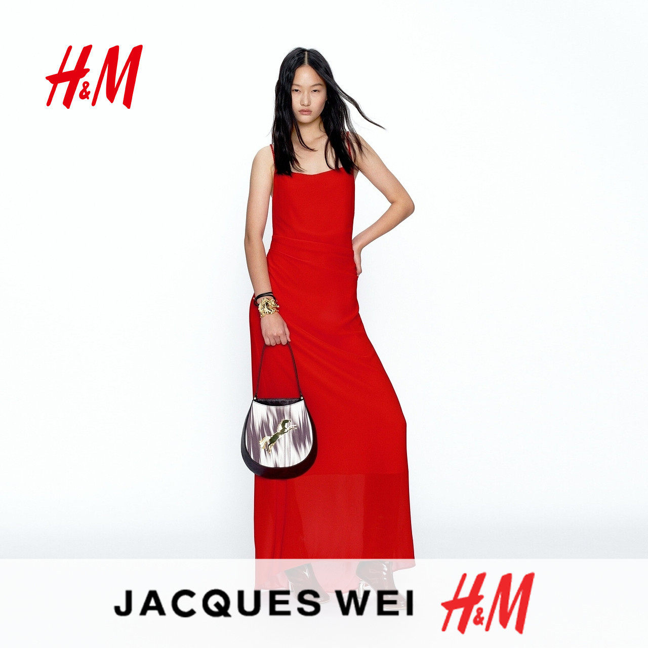 JACQUES WEI H&M女装连衣裙2026夏季新款红色新年吊带裙1335560