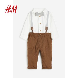 HM童装男婴套装4件式夏季绅士衬衫背带长裤领结周岁礼服1163017
