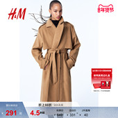 宽松斜纹布双排扣保暖宽松中长款 HM女装 风衣冬季 大衣1251449