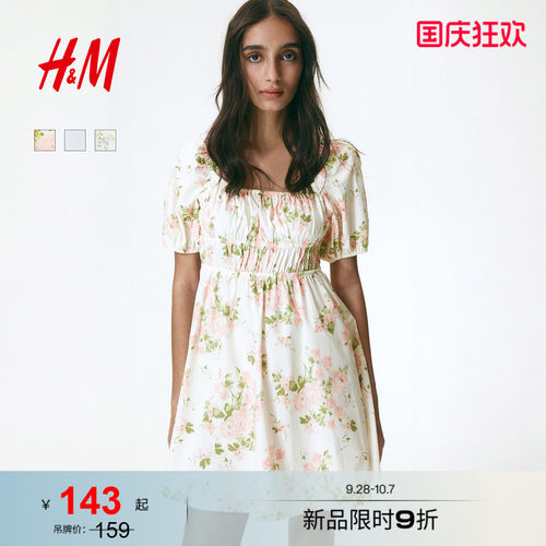 HM女装连衣裙2026夏季新款薄款碎花裙美萌千金风连身裙1325635