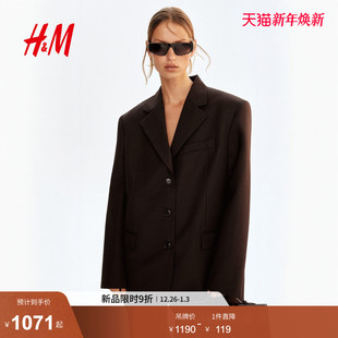 大廓形羊毛混纺休闲西装 女装 1301302 新款 HM2025冬季