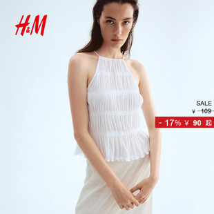 修身 新款 显瘦挂脖无袖 时尚 1290445 HM女装 缩褶吊带衫 背心2025夏季