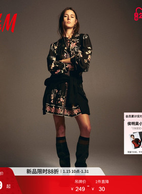 HM女装连衣裙2026春新款腰部系带裙衫式春节氛围感连身裙1319938