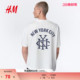 女装 T恤春季 情侣装 美式 HM男装 宽松短袖 上衣1313924 侯明昊同款