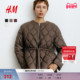 HM女装 棉服冬季 收腰拉链绗缝尼龙菱格纹酒红色棉袄1266931