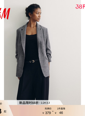 HM女装西装春季商务职场正装通勤风褶袖西服外套1124589