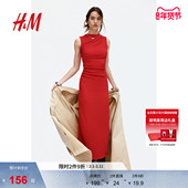 HM女装 裙1268130 礼服垂褶紧身长款 连衣裙冬季 圆领无袖